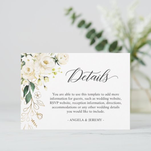 ホワイトローズグリーンフローラウェディングレセプション詳細 エンクロージャーカード (スタンド正面)