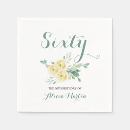ホワイトローズグリーンリーシクティ誕生日 スタンダードカクテルナプキン
