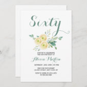 ホワイトローズグリーンリーシクティ誕生日 招待状 (正面/裏面)