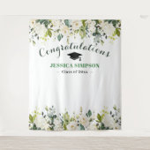 ホワイトローズグリーンリーフローラフォトグラッドバックドロップ タペストリー (正面)