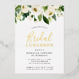 ホワイトローズグリーンリーフローラブライダルルンチョン金ゴールド 箔招待状