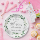 ホワイトローズグリーンリー25結婚周年 ペーパープレート (パーティー)