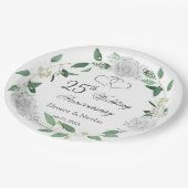 ホワイトローズグリーンリー25結婚周年 ペーパープレート (アングル)