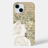 ホワイトローズグリーン系ボタニカルヴィンテージ手描き風 Case-Mate iPhoneケース (裏面)