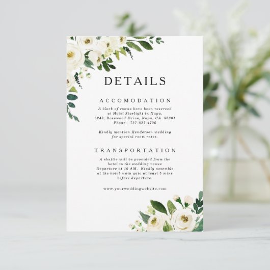 ホワイトローズグリーン結婚リー詳細カード エンクロージャーカード (スタンド正面)