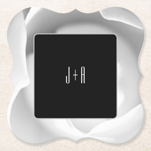 ホワイトローズコスター紙 | エレガントモダンフローラ ペーパーコースター (正面)