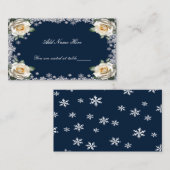 ホワイトローズスノーフレーククリスマステ結婚ーブル プレイスカード (正面/裏面)