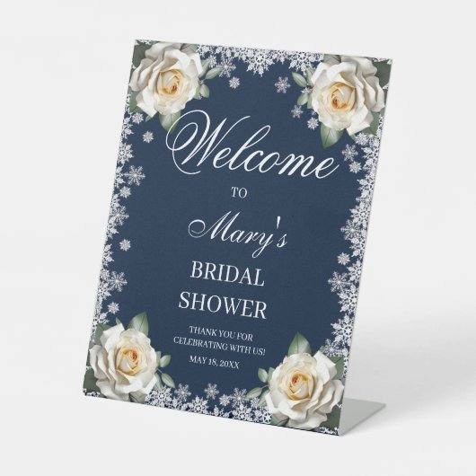 ホワイトローズスノーフレーククリスマスブライダルシャワー 台座サイン (正面)