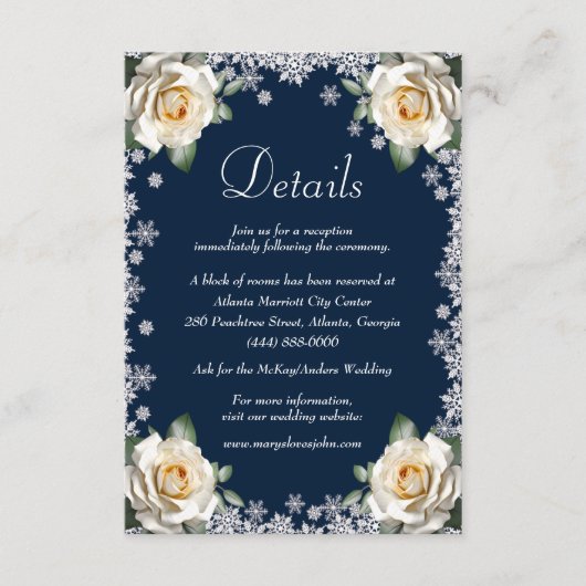 ホワイトローズスノーフレーククリスマス結婚の詳細 エンクロージャーカード (正面)