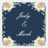 ホワイトローズスノーフレーク結婚クリスマスシール スクエアシール (正面)