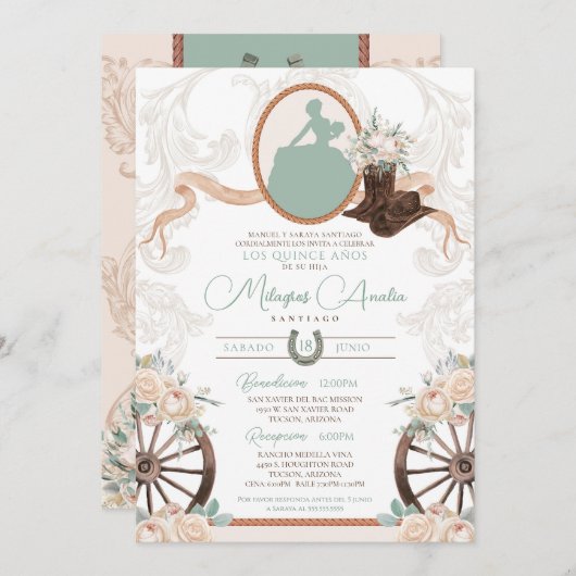 ホワイトローズセージエレガントシャルロウェスタンキンセアニェラ 招待状 (正面/裏面)