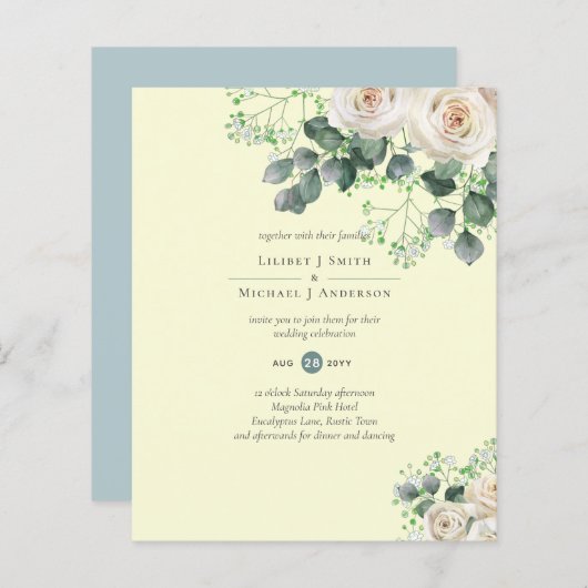 ホワイトローズセージEucalyptusレモンイエロー結婚ズ (正面/裏面)