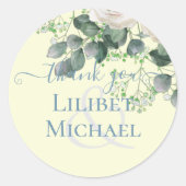 ホワイトローズセージEucalyptusレモンイエロー結婚ズ ラウンドシール (正面)