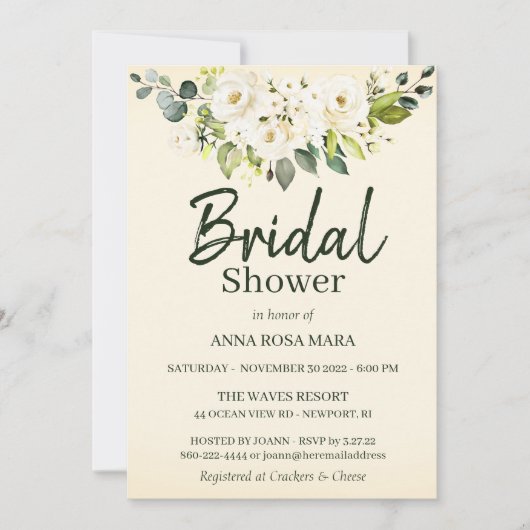 *~*ホワイトローズソフトイエローブライダルシャワー 招待状 (正面)