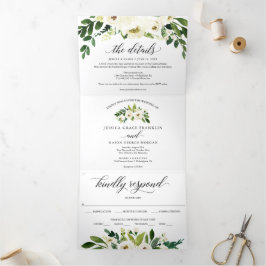 ホワイトローズトリフォールド招待状 三つ折り招待状