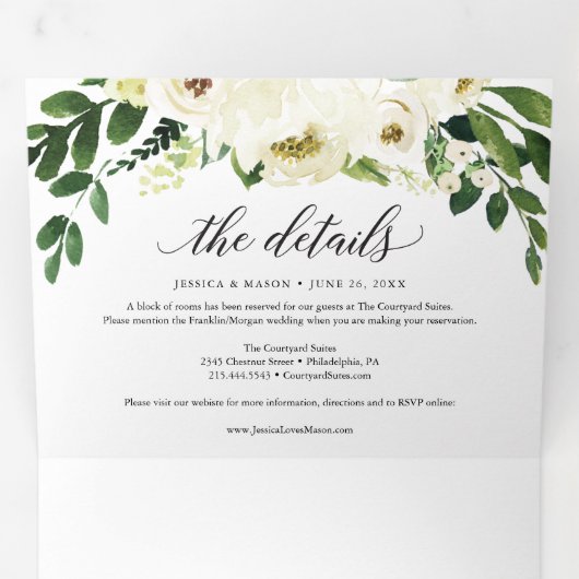 ホワイトローズトリフォールド招待状 三つ折り招待状 (内部最初)