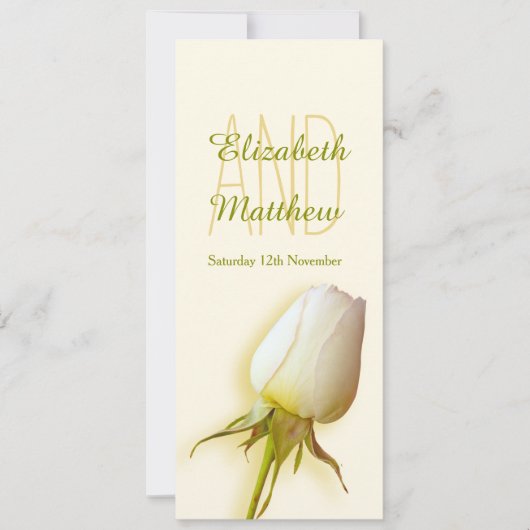 ホワイトローズバド結婚式レセプションディナーメニュー 招待状 (正面)