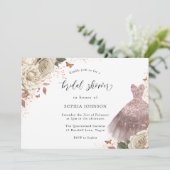 ホワイトローズバラ金ゴールドスパークルドレスブライダルシャワー 招待状 (スタンド正面)