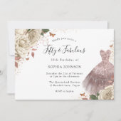 ホワイトローズバラ金ゴールドスパークルドレス50誕生日 招待状 (正面)