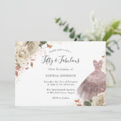 ホワイトローズバラ金ゴールドスパークルドレス50誕生日 招待状 (スタンド正面)