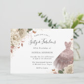 ホワイトローズバラ金ゴールドスパークルドレス60誕生日 招待状 (スタンド正面)