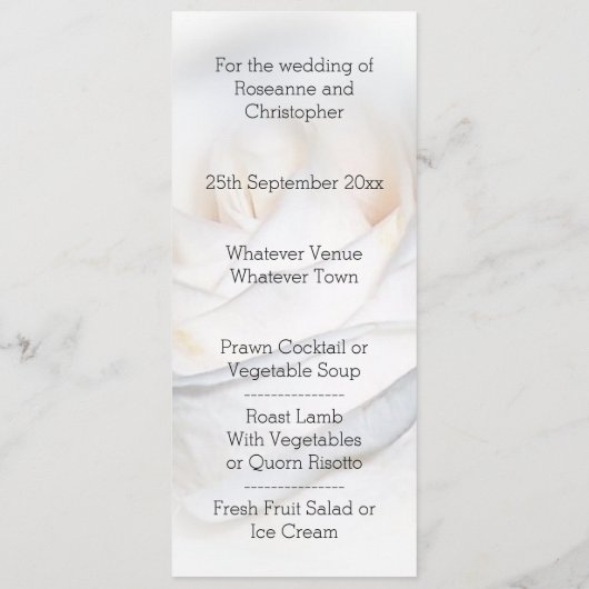 ホワイトローズパーソナライズされたのディナ結婚ーメニュー メニュー (裏面)