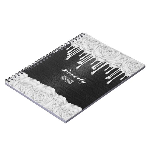 ホワイトローズパーソナライズされたノート ノートブック (左側)