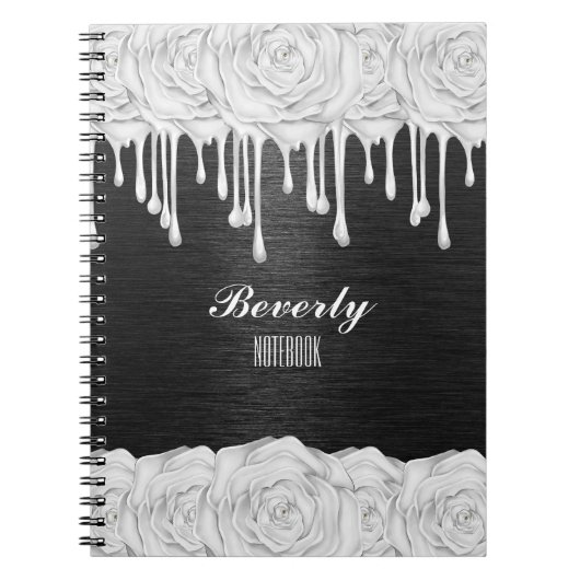 ホワイトローズパーソナライズされたノート ノートブック (正面)