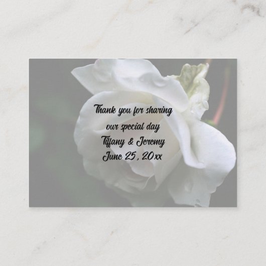 ホワイトローズパーソナライズされたフローラ結婚ズ プレイスカード (裏面)