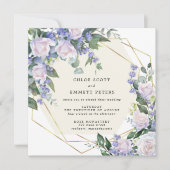 ホワイトローズパープルブルーフローラ結婚ズ 招待状 (正面)