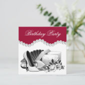 ホワイトローズパールハイヒールレッドバースデーパーティー 招待状 (スタンド正面)