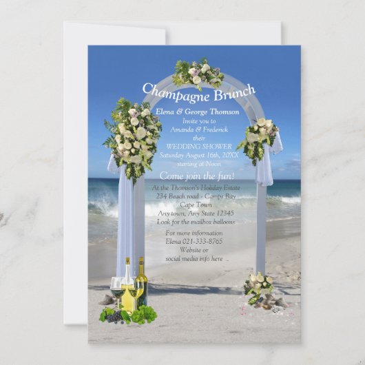 ホワイトローズビーチ結婚式シャワー招待状 招待状 (正面)