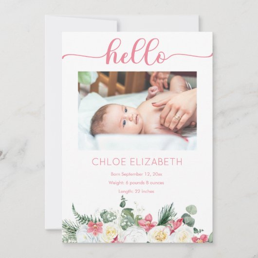 ホワイトローズピンクオーキッドガール4フォトコラージュ誕生 案内状 (正面)