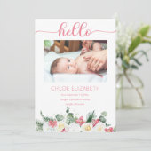 ホワイトローズピンクオーキッドガール4フォトコラージュ誕生 案内状 (スタンド正面)