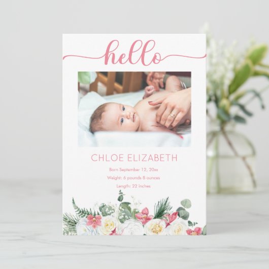 ホワイトローズピンクオーキッドガール4フォトコラージュ誕生 案内状 (スタンド正面)