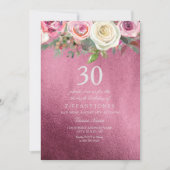 ホワイトローズピンクバーガンディーフォイル30th誕生日招待状 招待状 (正面)