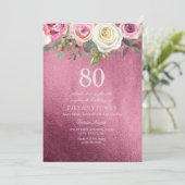 ホワイトローズピンクバーガンディーフォイル80誕生日招待状 招待状 (スタンド正面)
