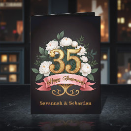 ホワイトローズピンクリボン35結婚周年記念 カード