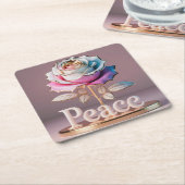 ホワイトローズピース彫刻コースターセット スクエアペーパーコースター (アングル)