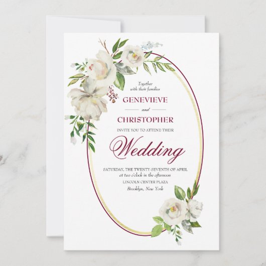 ホワイトローズフォーマルブルゴーニュ結婚ーフローラ 招待状 (正面)