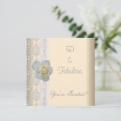 ホワイトローズフラワークリームファブラス50誕生日 招待状 (スタンド正面)