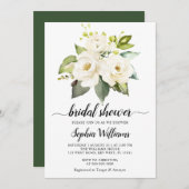 ホワイトローズフラワーズグリーンブライダルシャワー 招待状 (正面/裏面)