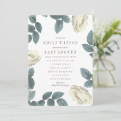 ホワイトローズフラワーフレームベビーシャワー招待状 招待状 (スタンド正面)