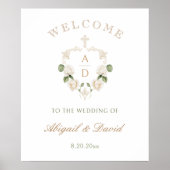 ホワイトローズフレーム宗教的な結婚式のウェルカム ポスター (正面)