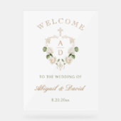 ホワイトローズフレーム宗教的な結婚式の歓迎 アクリルサイン (正面)