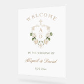 ホワイトローズフレーム宗教的な結婚式の歓迎 アクリルサイン (傾斜)