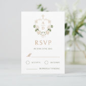 ホワイトローズフレーム宗教的な結婚式RSVPカード カード (スタンド正面)