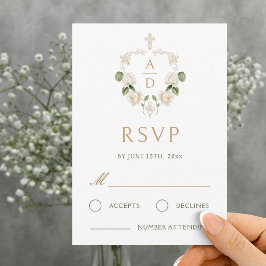 ホワイトローズフレーム宗教的な結婚式RSVPカード カード