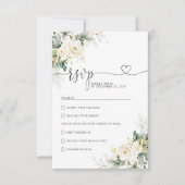 ホワイトローズフローラウェディングRSVPカード 出欠カード (正面)