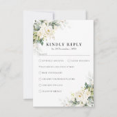 ホワイトローズフローラウェディングRSVPカード 出欠カード (正面)